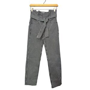 Frame Womens Black & White Striped High-Waist Belted Denim Jeans Size 26